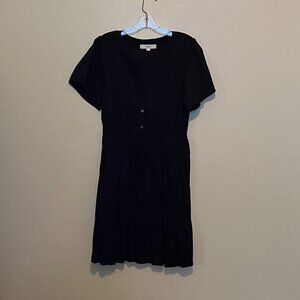 Loft Black V-Neck Short Sleeve Dress Size L